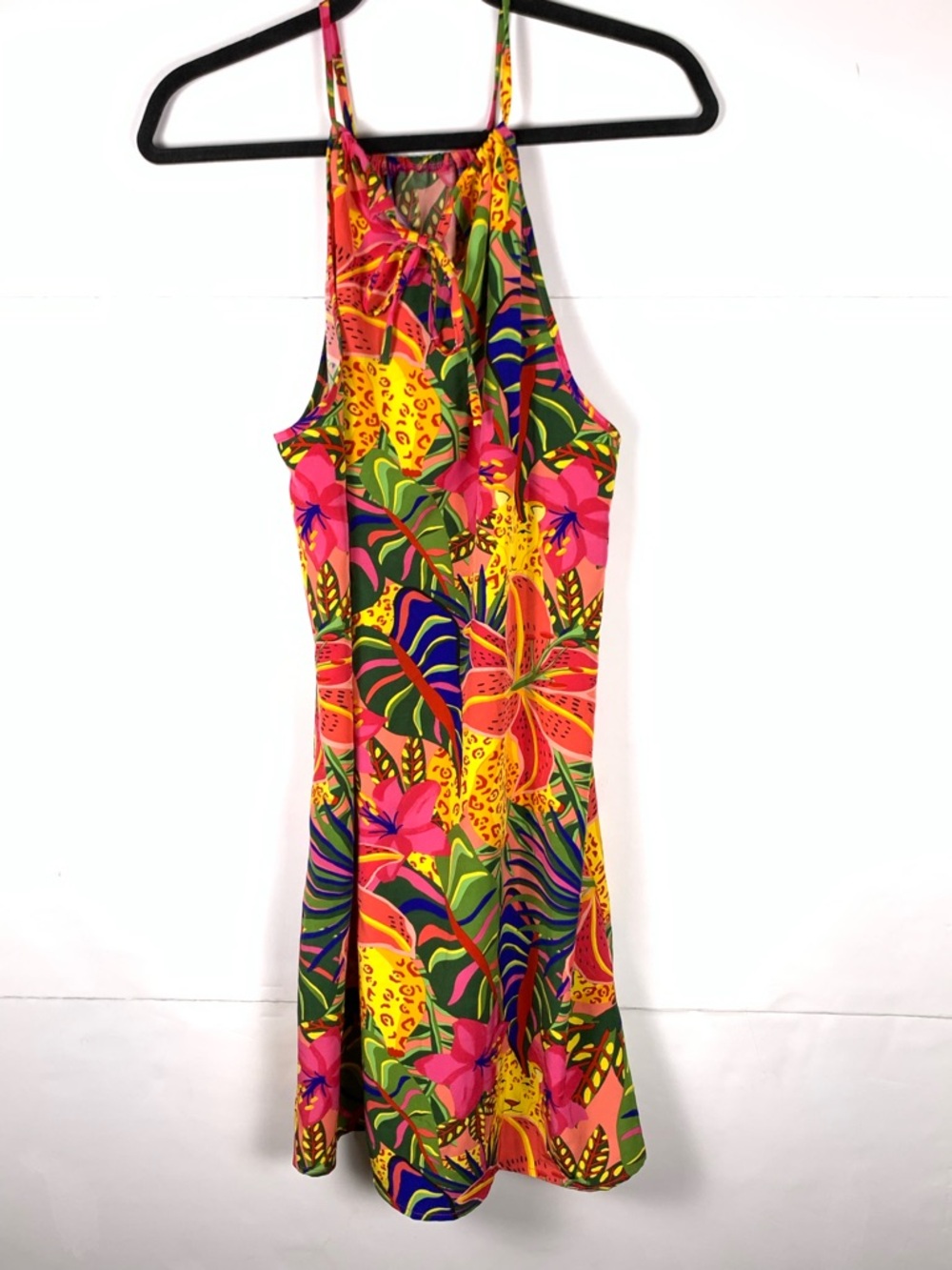 SHEIN Dress Women L Tropical Floral Jungle Print Halter Tie Neck Midi - Picture 3 of 10